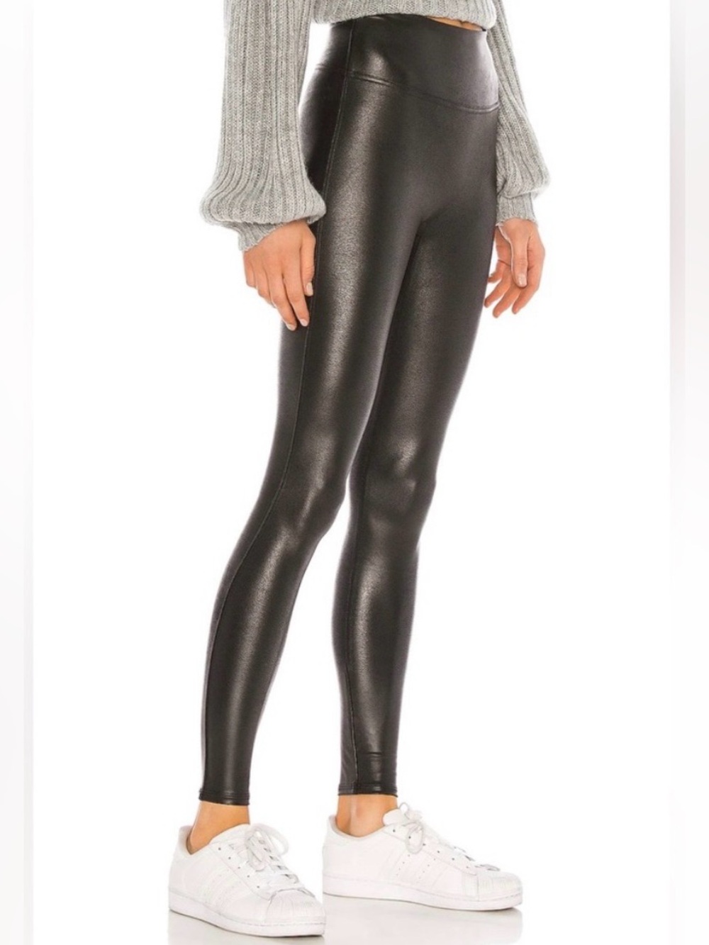 SPANX Faux Leather Leggings Black Medium Petite Shaping Power Waistband